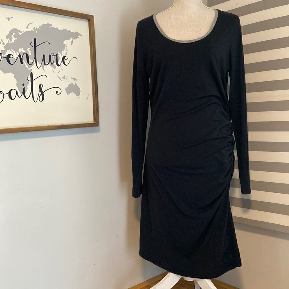 Athleta Black & Gray Long Sleeve Carefree Side Ruched Dress Size Large